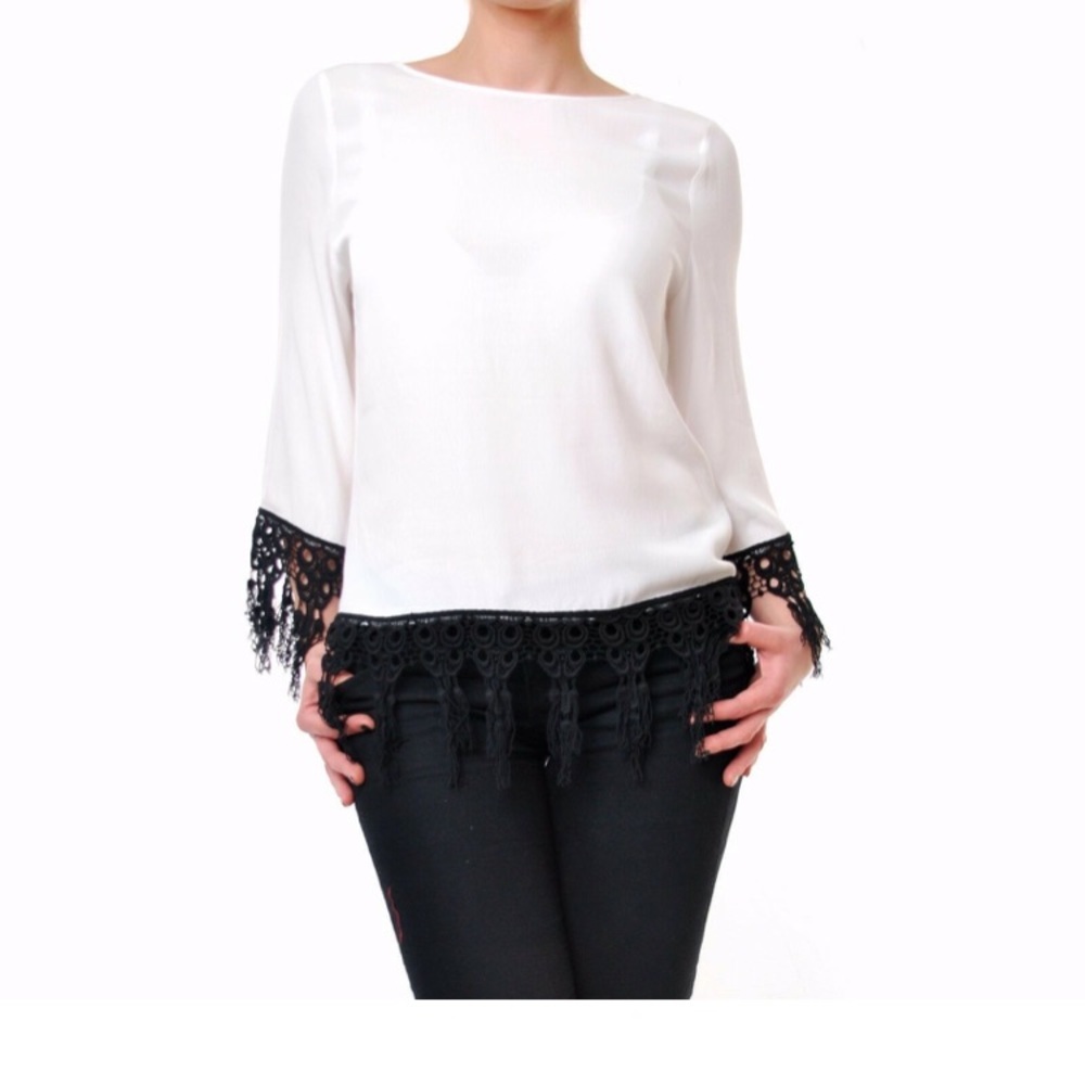 For Love‎ & Lemons Tassel Trim Cut-Out Blouse, Sz M